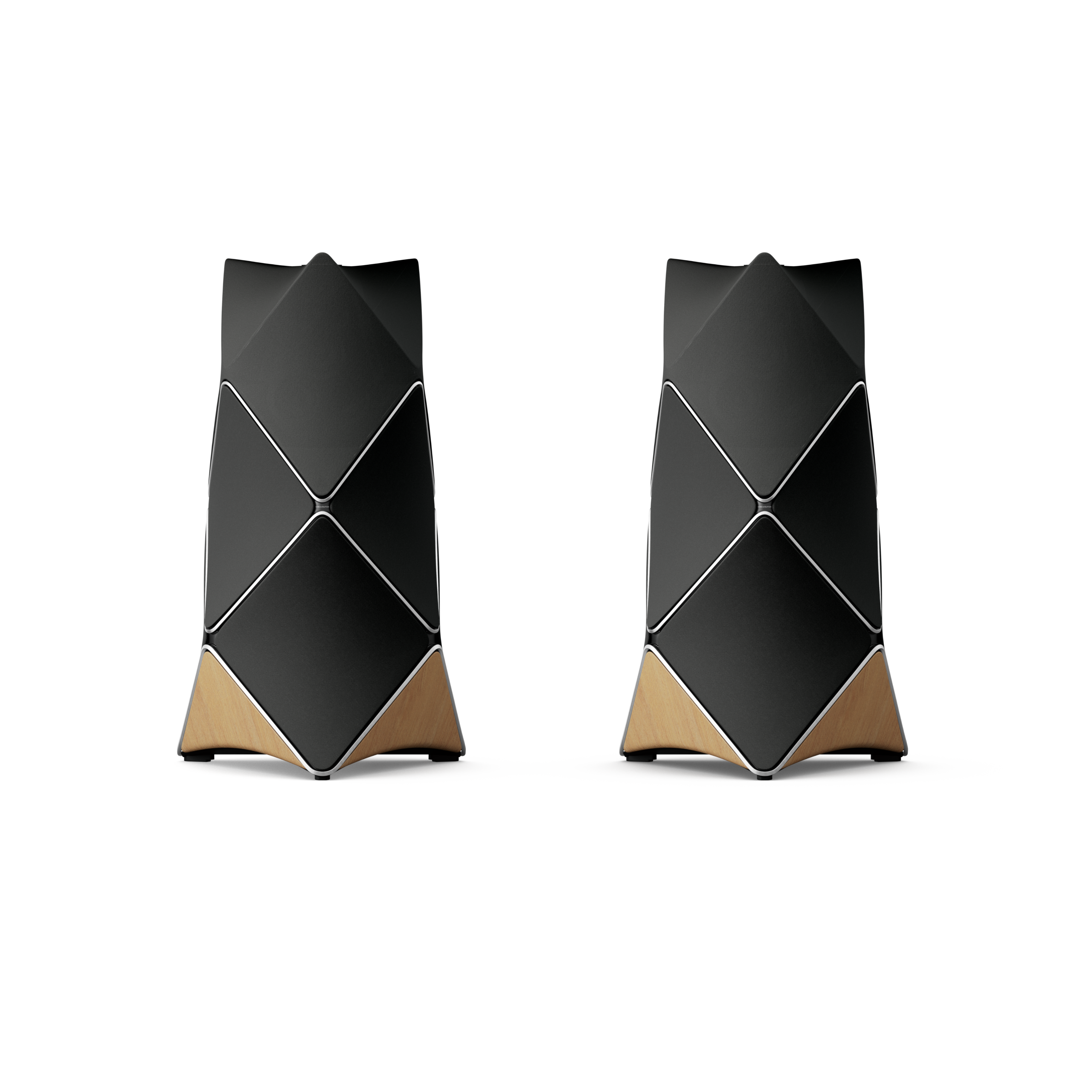 Paire de Beolab 90 de couleur noir, avec couronne en argent et panneau bois de chêne