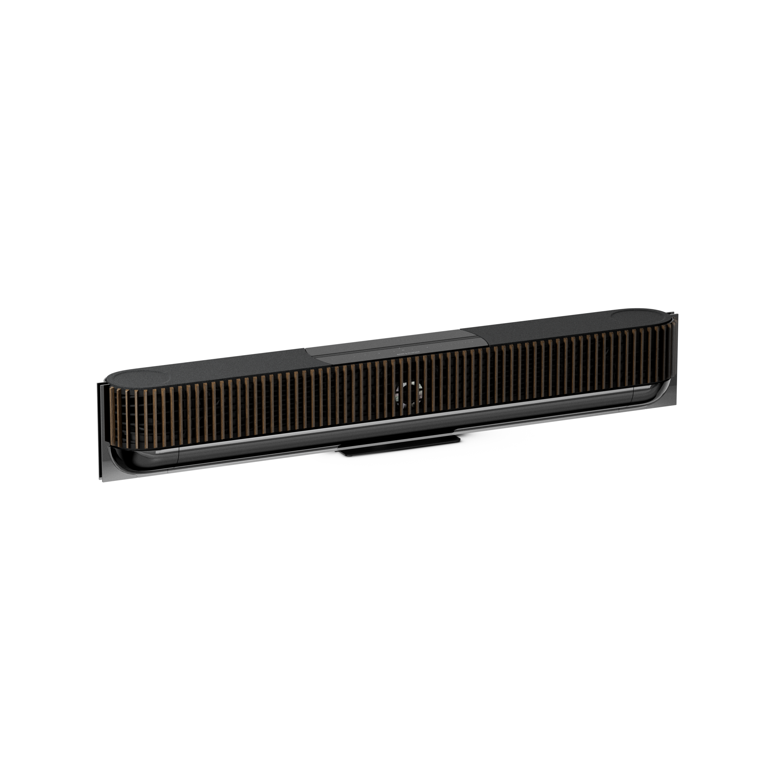 Beosound Theatre avec finitions en Black Anthracite et cover dark oak, avec support de table